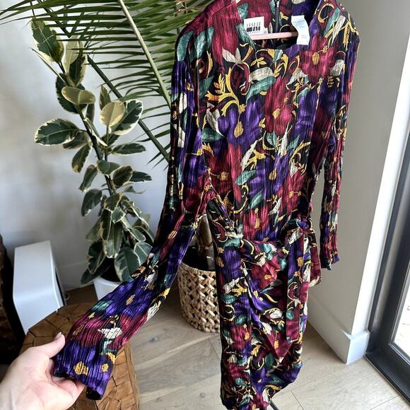 Leslie Fay Vintage Floral Long Sleeve Midi Dress S 12 Tie Waist Cottage Garden - Picture 6 of 9